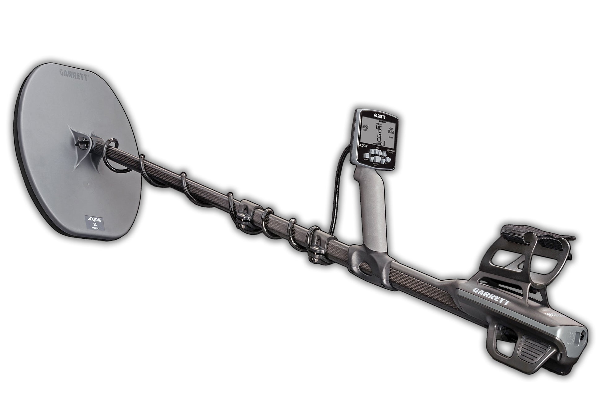 Garrett Axiom metaaldetector met MS-3 hoofdtelefoon, 13" DD en 11" Mono zoekspoel