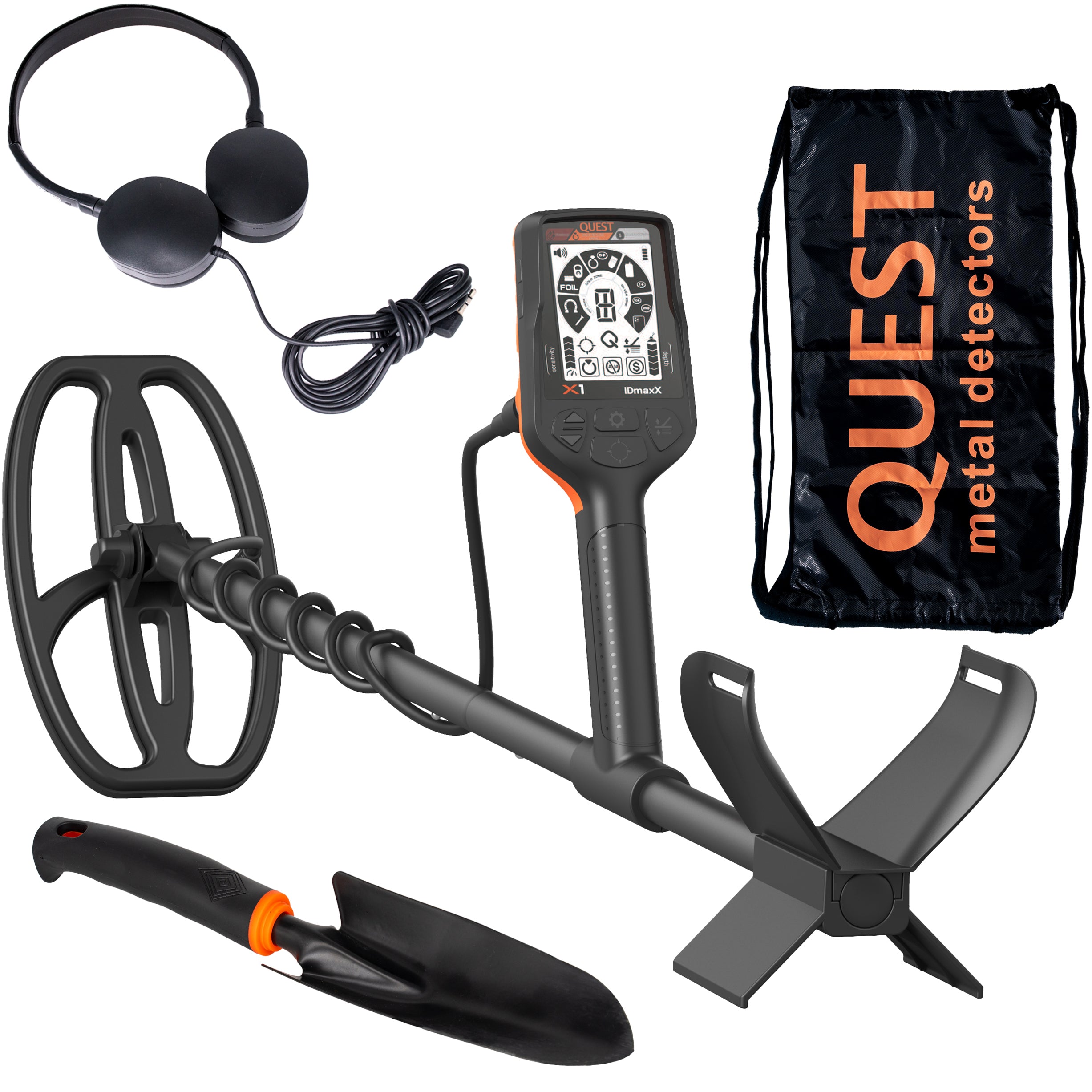 Quest X1 IDmaxX metaaldetector met gratis schepje, draagtas en hoofdtelefoon