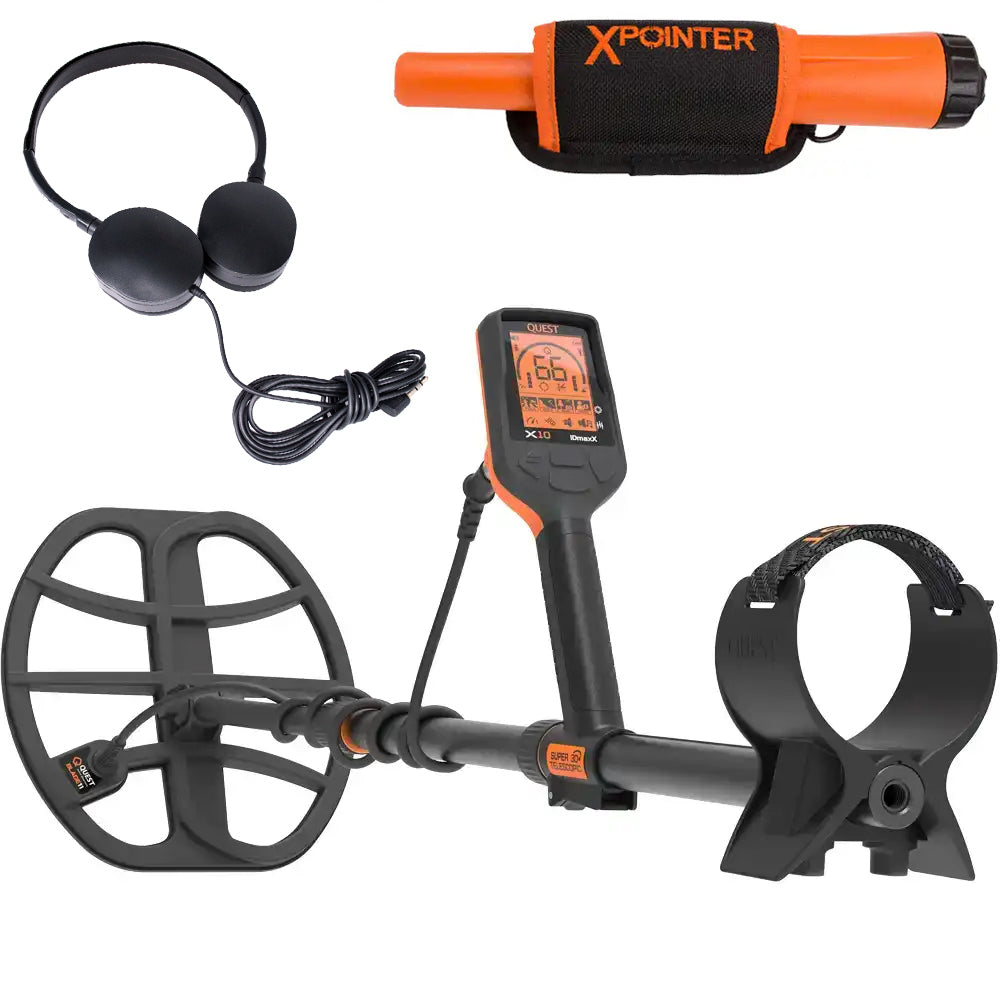 Quest X10 IDmaxX metaaldetector met gratis XPointer pinpointer en hoofdtelefoon