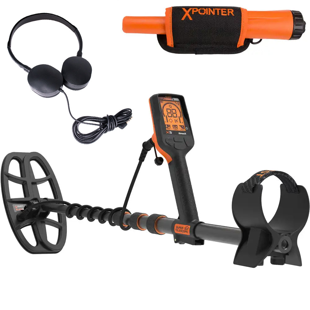 Quest X5 IDmaxX metaaldetector met gratis XPointer pinpointer en hoofdtelefoon