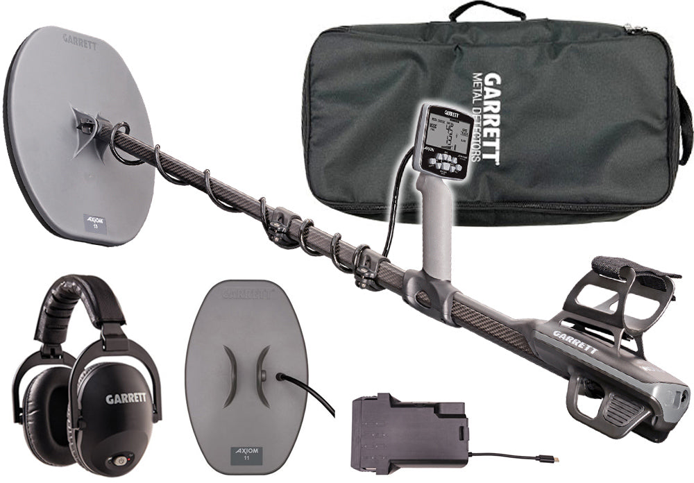 Garrett Axiom metaaldetector met MS-3 hoofdtelefoon, 13" DD en 11" Mono zoekspoel
