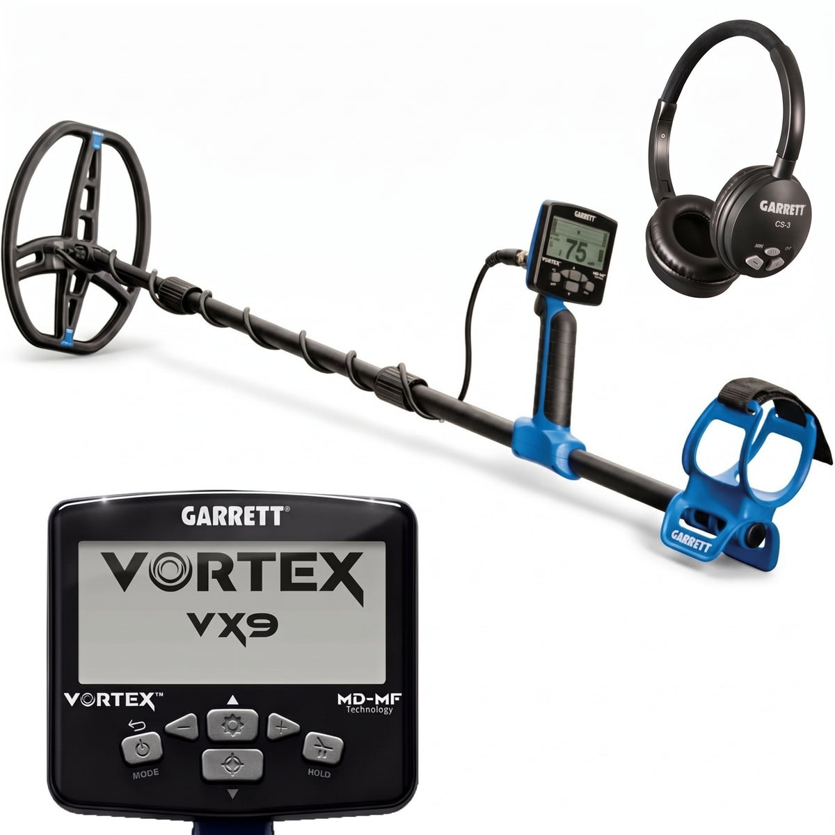 Garrett Vortex VX9 metaaldetector met CS-3 draadloze Z-Lynk hoofdtelefoon