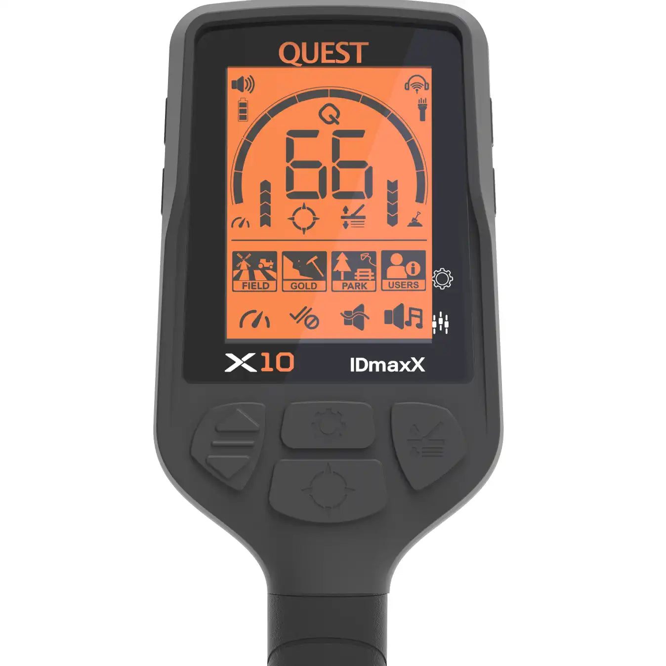 Quest X10 IDmaxX metaaldetector met WireFree Lite hoofdtelefoon en gratis XPointer pinpointer